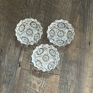 VINTAGE ANCHOR HOCKING Star of David Crystal Table Ashtray, 4" round,‎ Lot of 3.